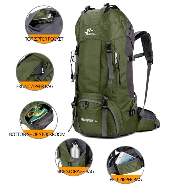 Bseash 60L Waterproof Hiking Camping Backpack with Rain Cover  Large Outdoor Sport Travel Daypack Rucksack for Climbing - Image 2
